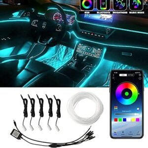 GearZ21 5-Piece RGB Multicolor Car Interior Neon EL Wire Lighting Kit | Dashboard & Door Ambience with Music Sync & App Control