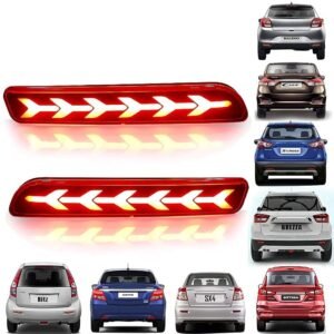 GearZ21 LED Brake Light Reflectors for Rear Bumper | Compatible with Maruti Suzuki Ertiga, Baleno, Brezza, Ciaz, New Swift, Dzire, S-Cross, Ritz, SX4 - 2 Pcs (Red)