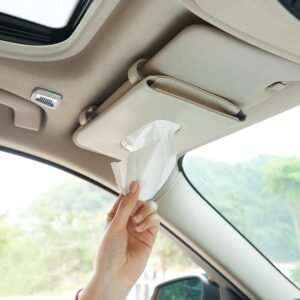 Car Tissue Holder – Beige Sun Visor Napkin Holder | Stylish Car Visor Tissue Organizer | Universal Fit for Vehicles