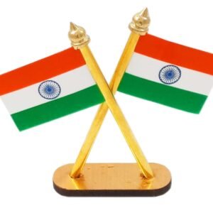 Indian Flag Car Dashboard Stand – Cross Design Car Decoration | Premium Dashboard Accessory