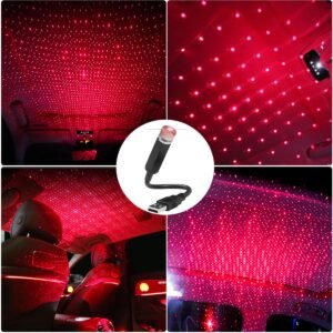 GearZ21 Car Roof Star Night Light USB Adjustable  – Portable LED Star Projector for Romantic Atmosphere (Red)