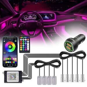 GearZ21 9-Piece RGB Multicolor Car Interior Neon Lights with Music Sync | 6-Meter Fiber Optic Ambience Lighting + Free Fast Car Charger